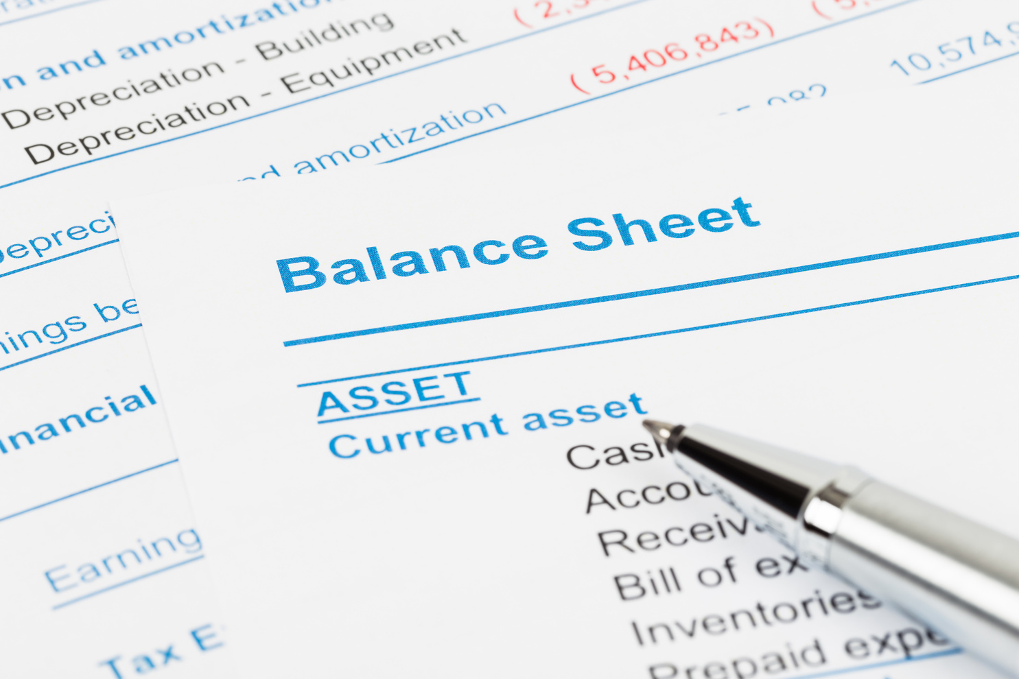 Balance sheet report; balance sheet is mock-up